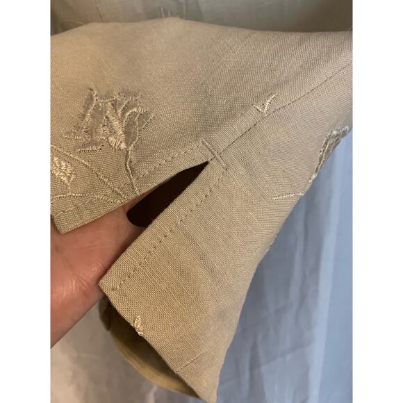 Briggs New York Beige Linen/Rayon Blend Size 16 Embroidered Flowers Fully Lined - Picture 5 of 7